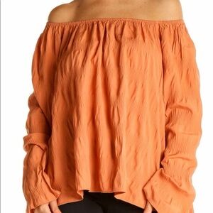 Elizabeth and James Umber Bell Sleeve Off-Shoulder Blouse in Orange
